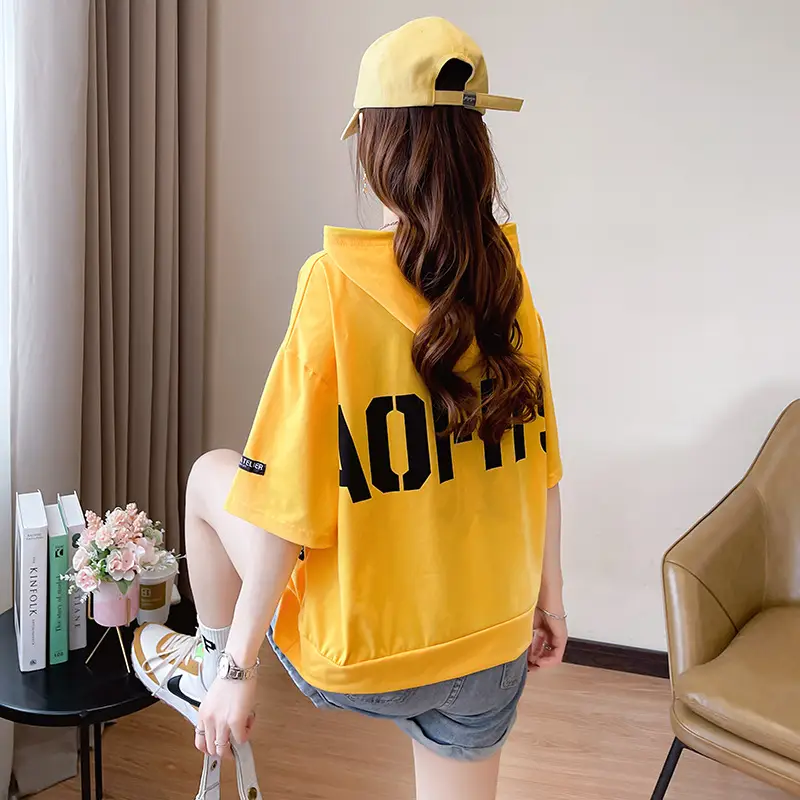 Women Super Hot Hooded T-Shirt White Black Brave Print — feature 3