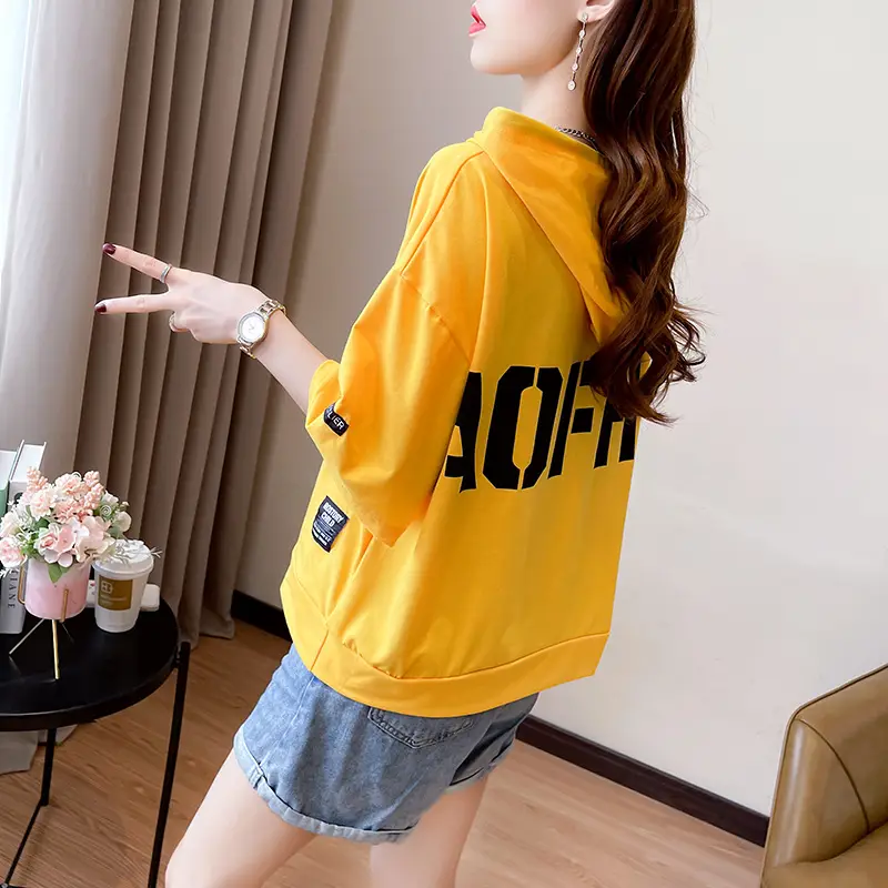 Women Super Hot Hooded T-Shirt White Black Brave Print — feature 4