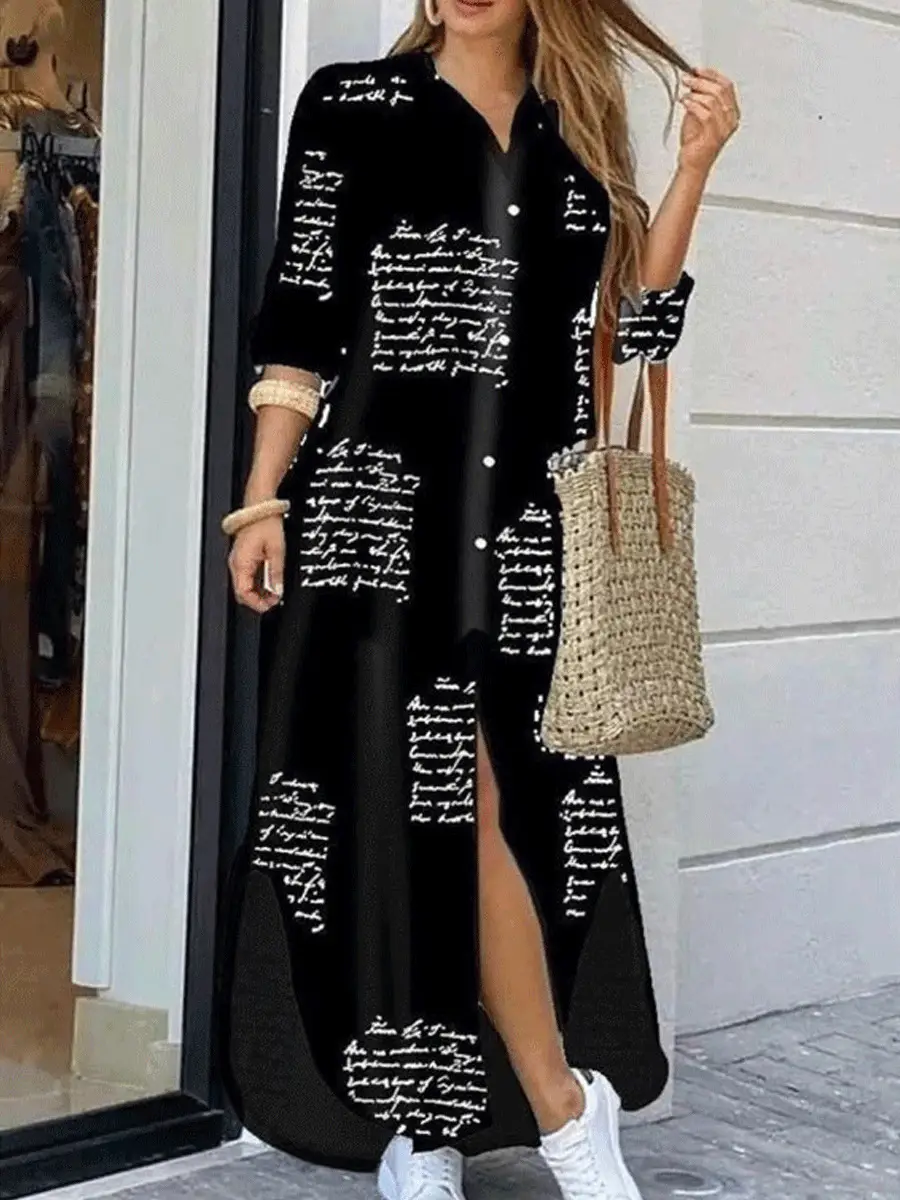 2025 Printed Long Skirt Shirt Dress for Women Coral - Image 22