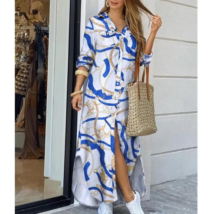 2025 Printed Long Skirt Shirt Dress for Women Coral - Image 11
