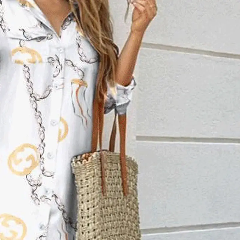 2025 Printed Long Skirt Shirt Dress for Women Coral - Image 17