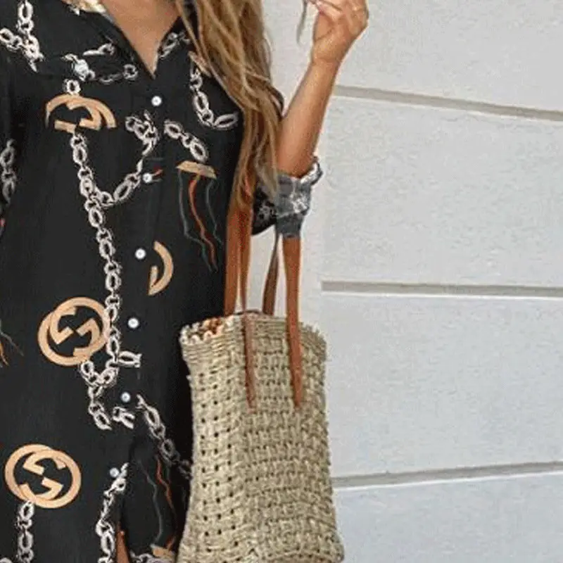 2025 Printed Long Skirt Shirt Dress for Women Coral - Image 18