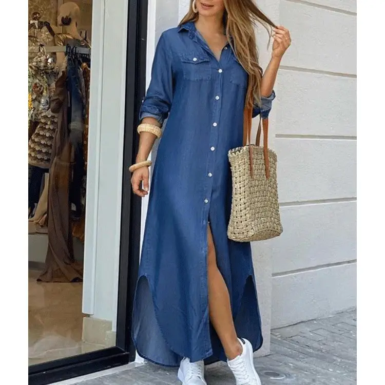 2025 Printed Long Skirt Shirt Dress for Women Coral - Image 20