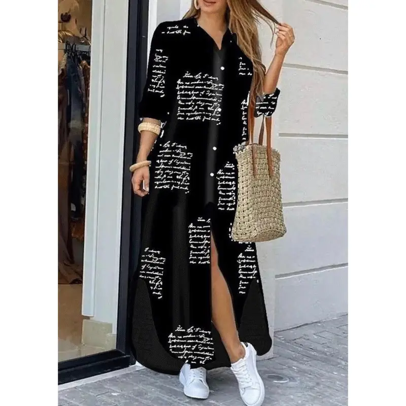2025 Printed Long Skirt Shirt Dress for Women Coral - Image 9