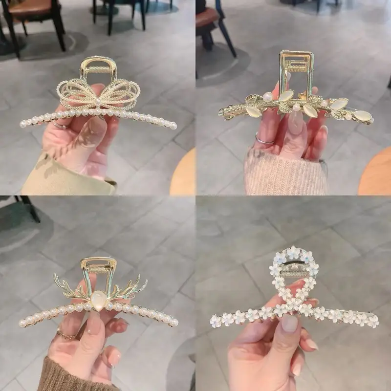 Elegant Butterfly Hair Clip with Pearl & Crystal Design