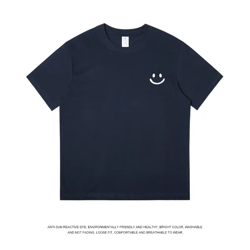 Men Navy Blue Printed T-Shirt Short Sleeve Cotton - Image 2