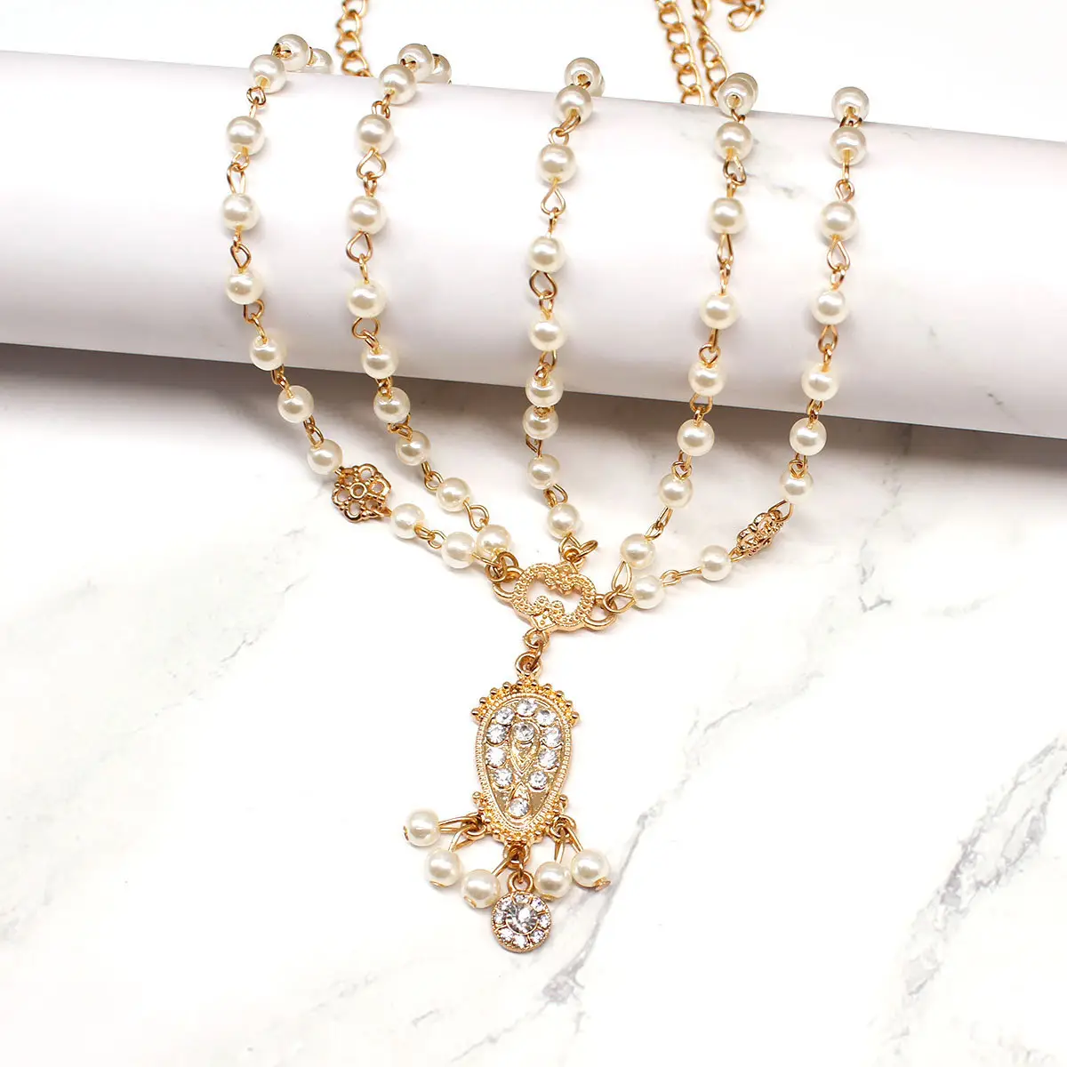 Gold Pearl Tassel Necklace for Women - Image 5