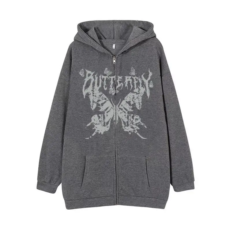 Women's 2022 Gothic Butterfly Zipper Hoodie White - Image 5