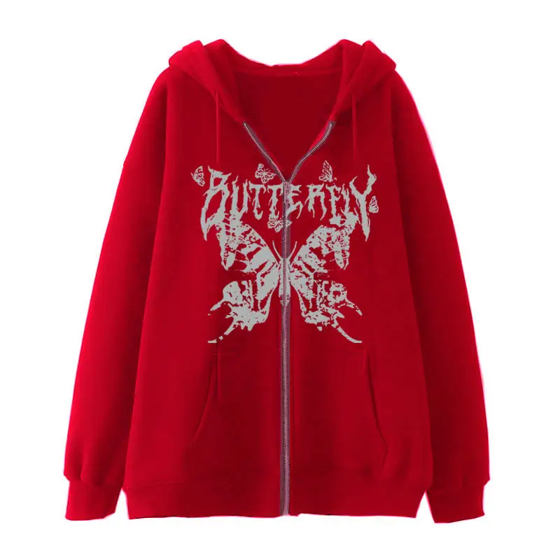 Women's 2022 Gothic Butterfly Zipper Hoodie White - Image 2