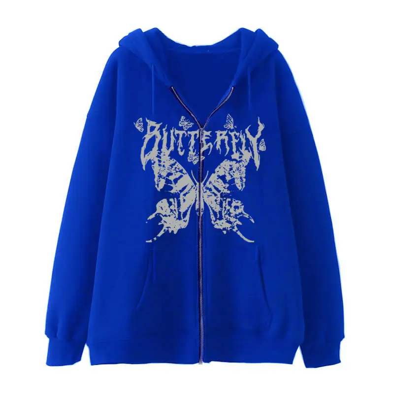 Women's 2022 Gothic Butterfly Zipper Hoodie White - Image 6