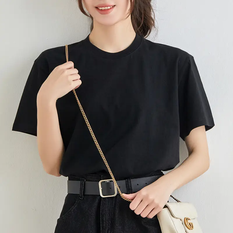 Women Black Cotton Short Sleeve T-Shirt Loose Fit - Image 9