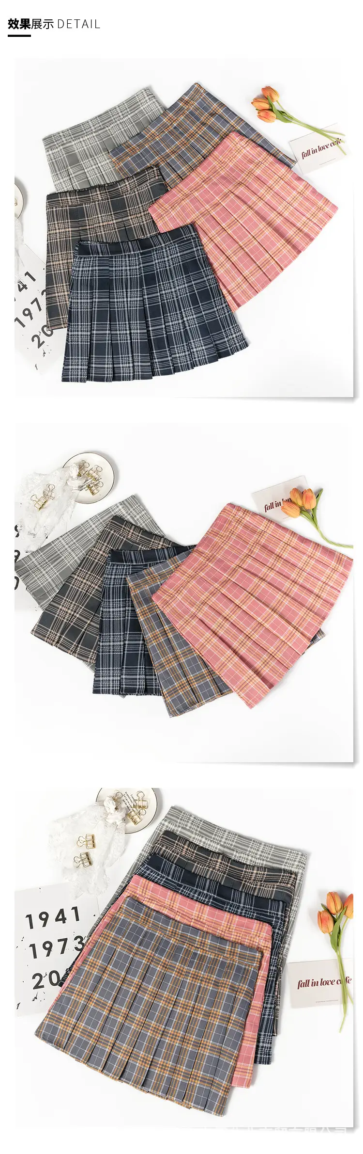 Women Plaid Pleated Skirt High Waist Slimming Summer — feature 5