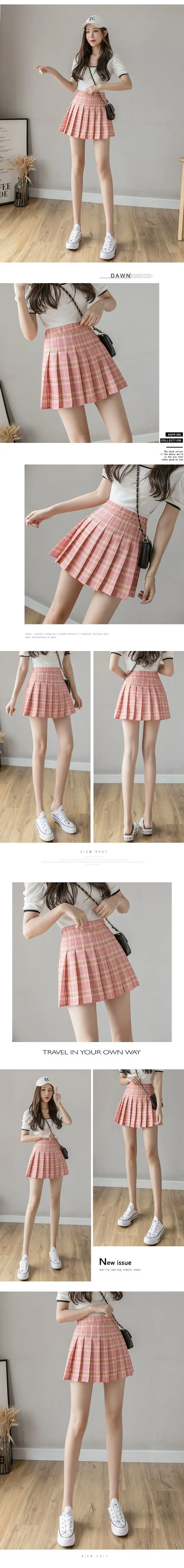 Women Plaid Pleated Skirt High Waist Slimming Summer — feature 8