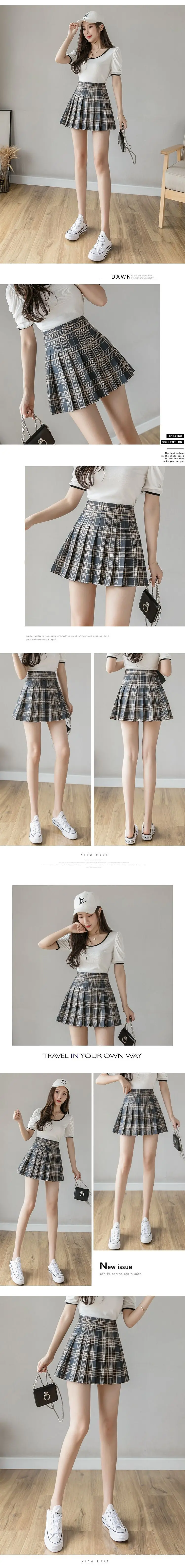 Women Plaid Pleated Skirt High Waist Slimming Summer — feature 9