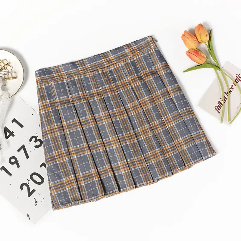 Women Plaid Pleated Skirt High Waist Slimming Summer - Image 2