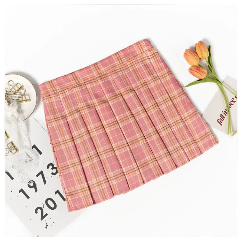 Women Plaid Pleated Skirt High Waist Slimming Summer - Image 3