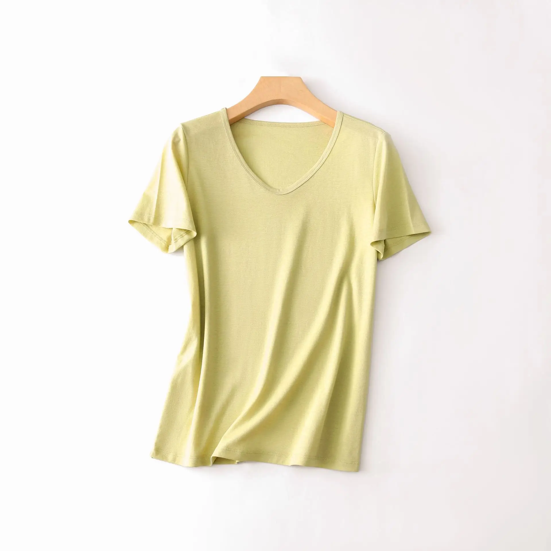 Women V-Neck Silk T-Shirt Lavender Round Neck - Image 20