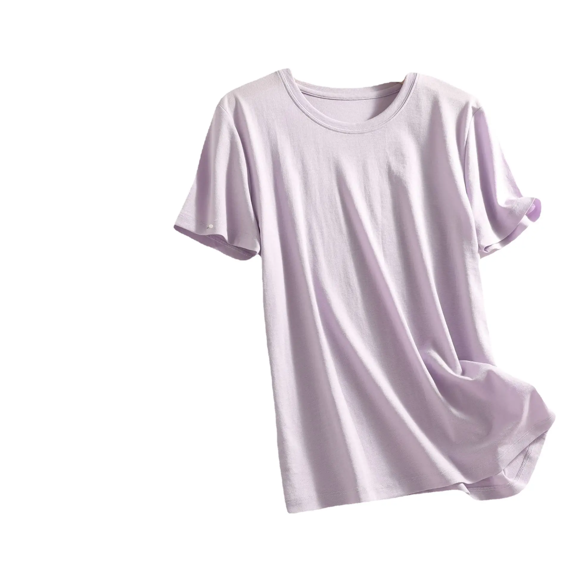 Women V-Neck Silk T-Shirt Lavender Round Neck - Image 22