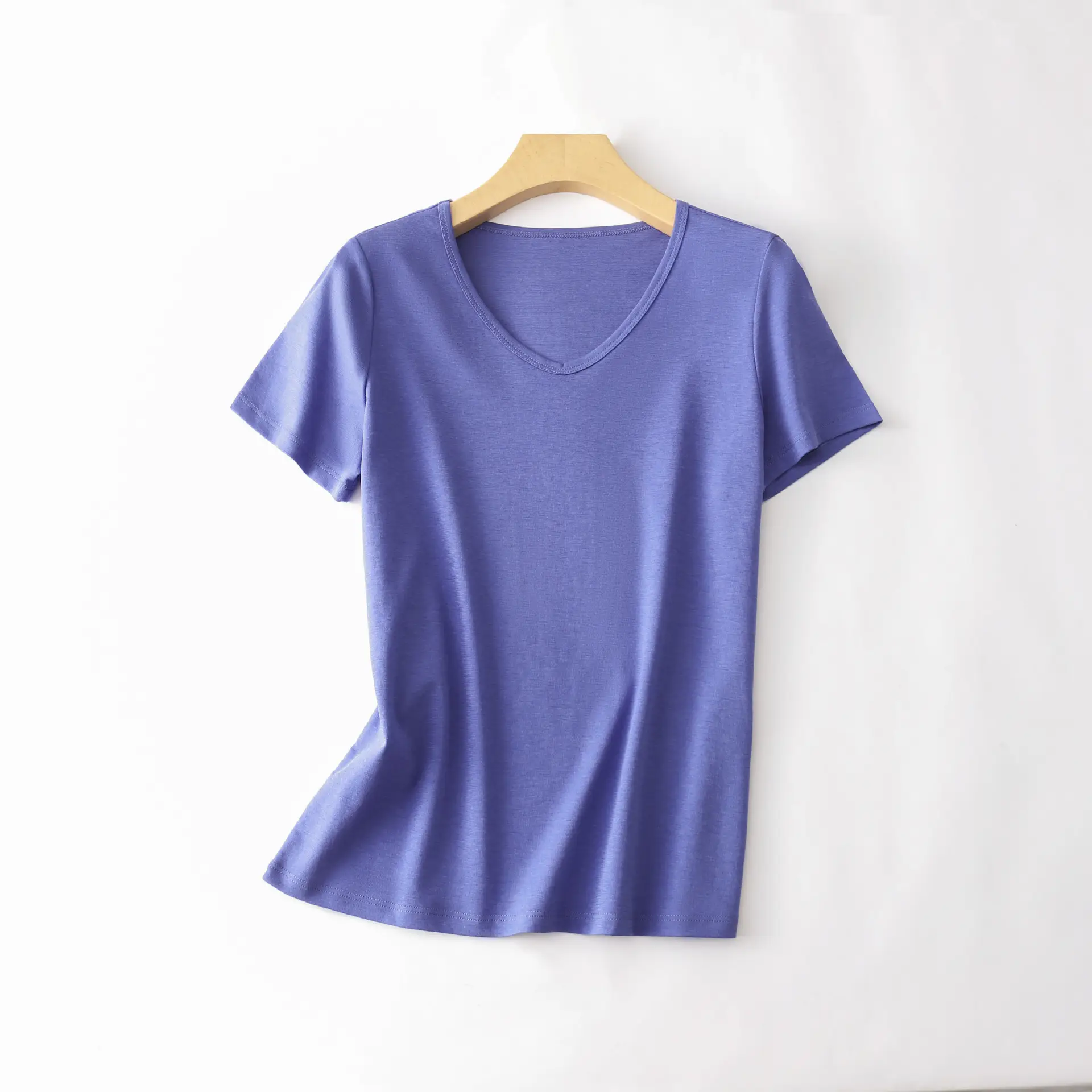 Women V-Neck Silk T-Shirt Lavender Round Neck - Image 11