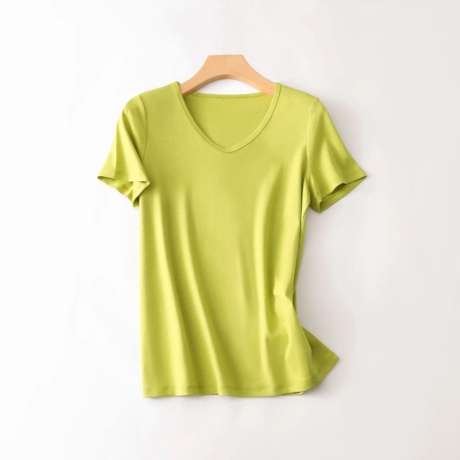 Women V-Neck Silk T-Shirt Lavender Round Neck - Image 12