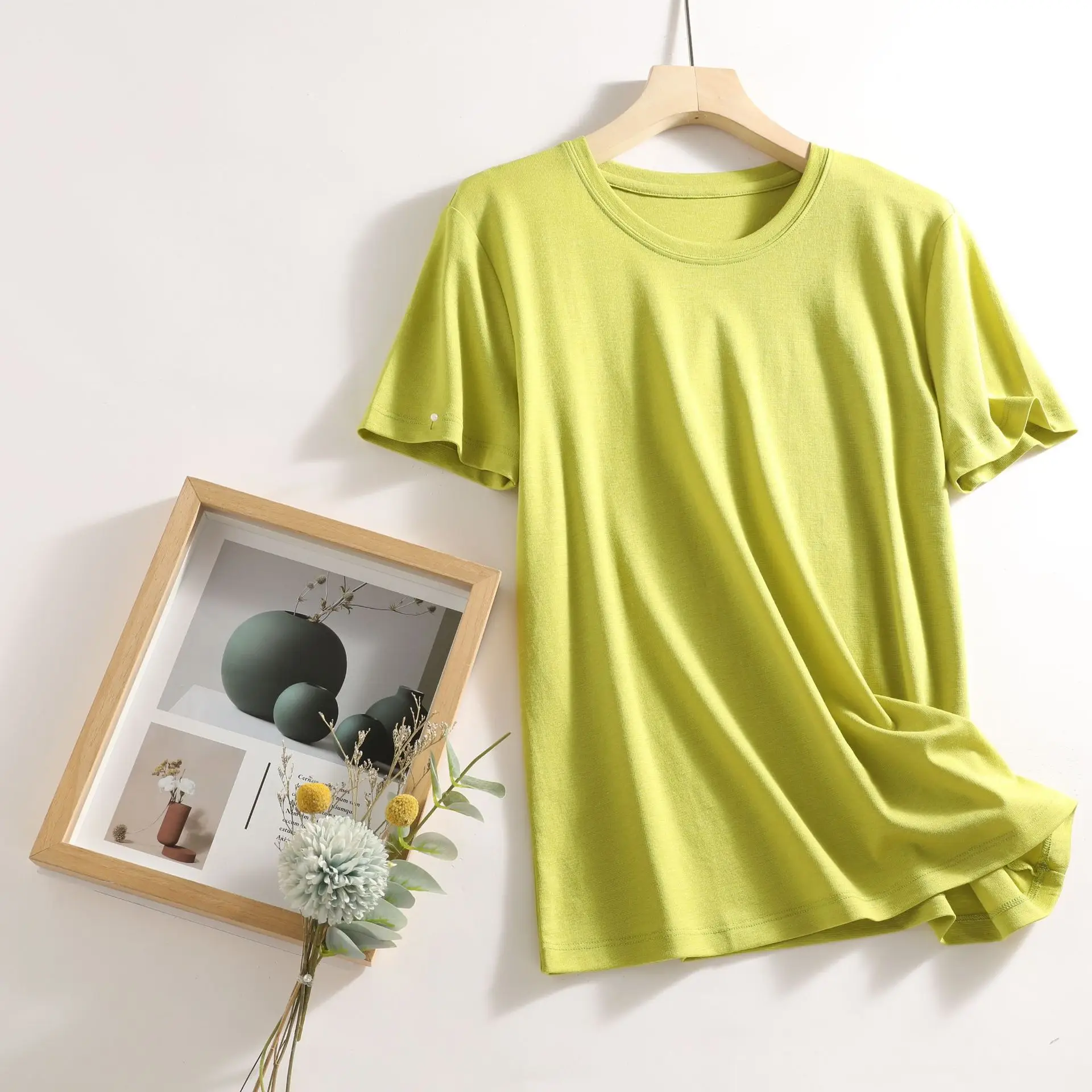 Women V-Neck Silk T-Shirt Lavender Round Neck - Image 3