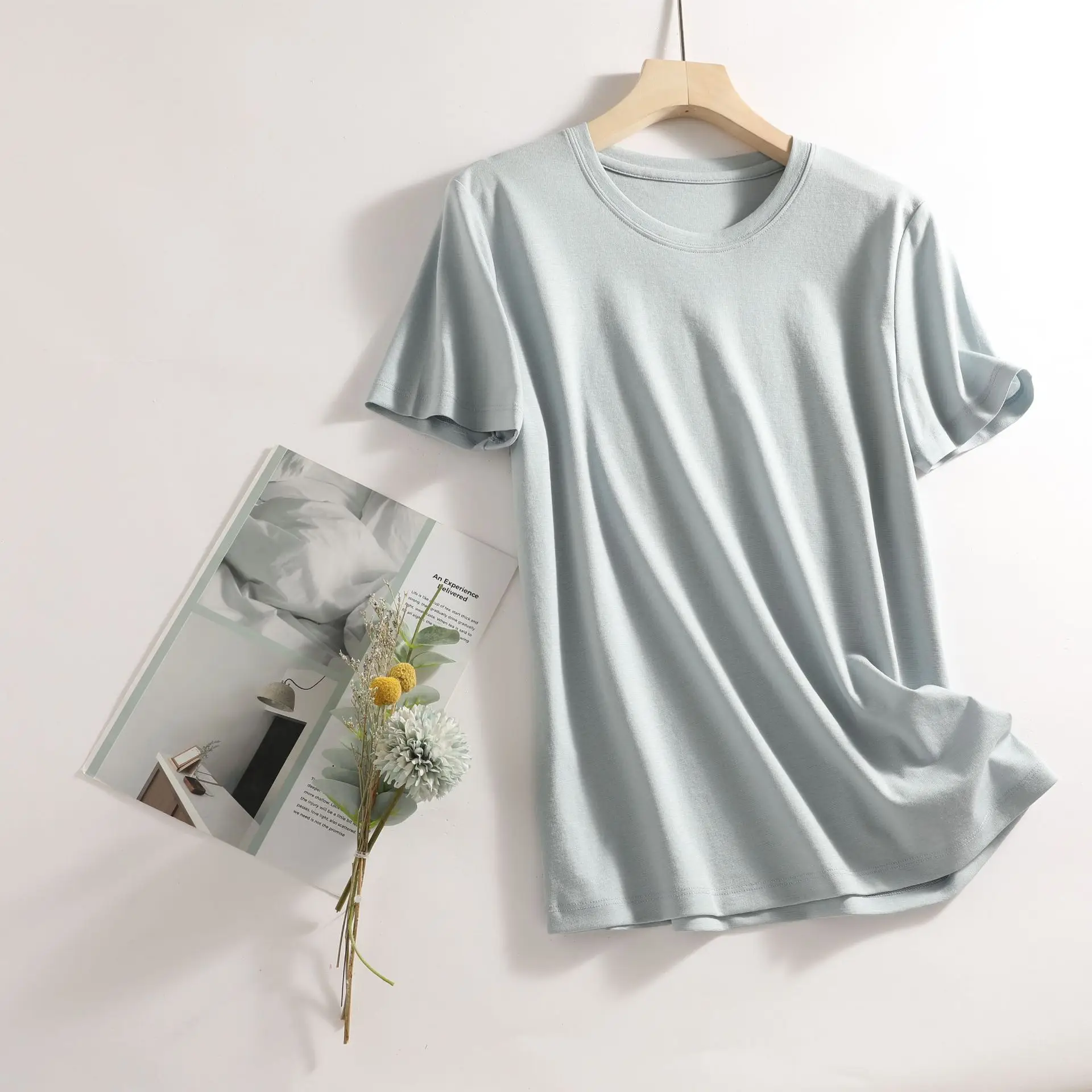 Women V-Neck Silk T-Shirt Lavender Round Neck - Image 4