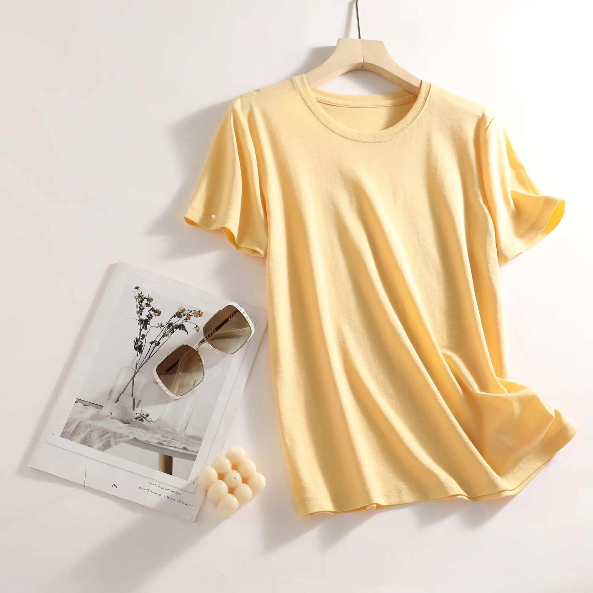 Women V-Neck Silk T-Shirt Lavender Round Neck - Image 7