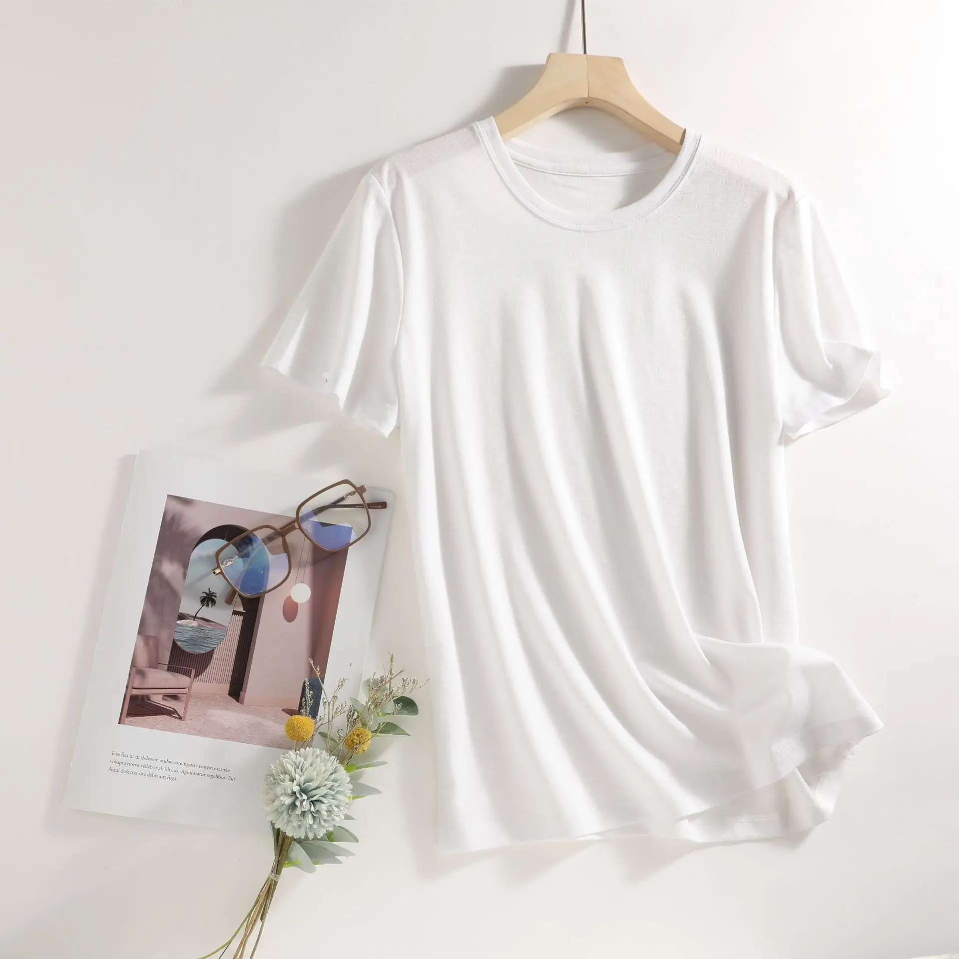Women V-Neck Silk T-Shirt Lavender Round Neck - Image 9