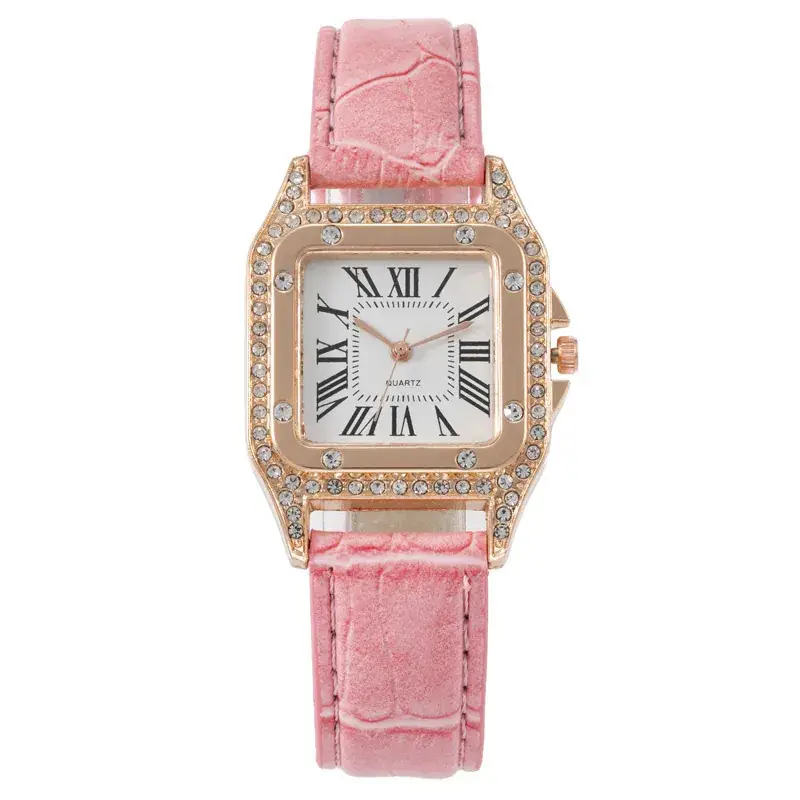 Women's Diamond-Embedded Roman Square Watch Blue Strap - Image 5