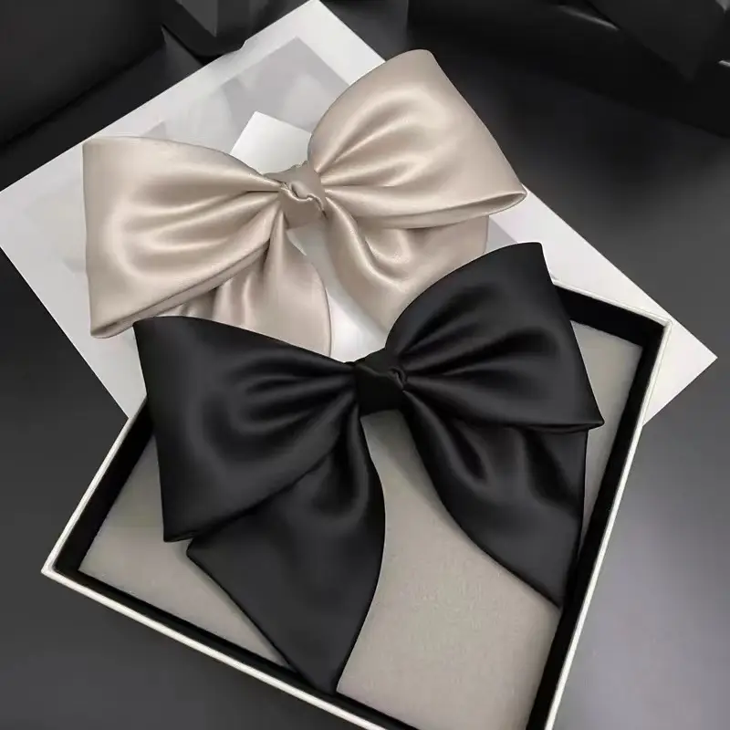 Black Satin Bow Hairpin for Women - Image 3