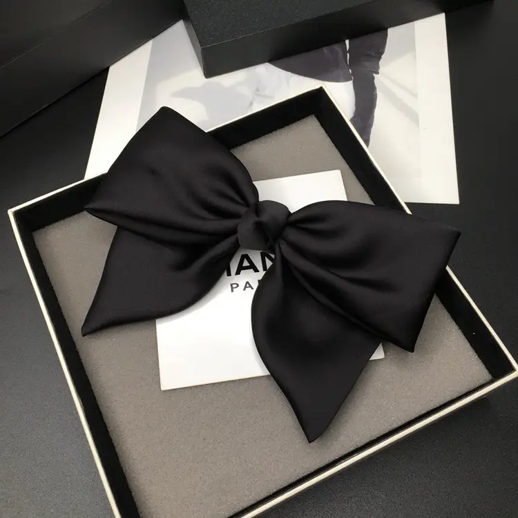 Black Satin Bow Hairpin for Women - Image 4