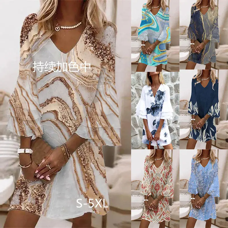 Printed V Neck Mini Jumpsuit 3/4 Sleeve