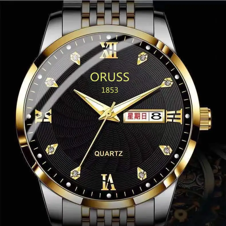 Orisus Men's Blue Dial Quartz Watch with Gold Strap - Image 30