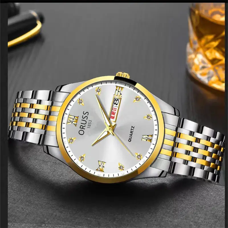 Orisus Men's Blue Dial Quartz Watch with Gold Strap - Image 2
