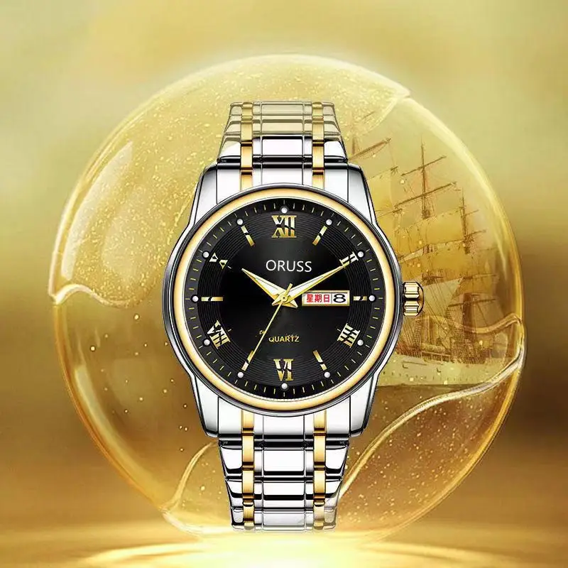 Orisus Men's Blue Dial Quartz Watch with Gold Strap - Image 22