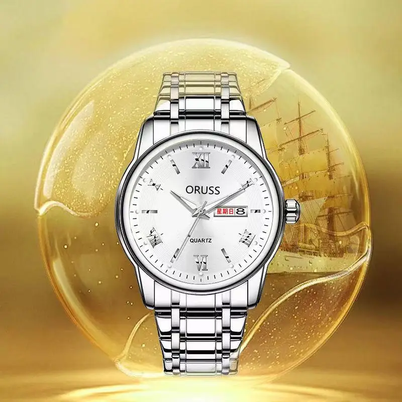 Orisus Men's Blue Dial Quartz Watch with Gold Strap - Image 26