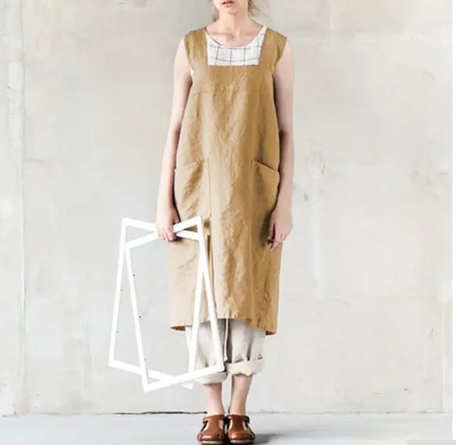 Black Long Sleeve Apron with Straps for Women - Image 2