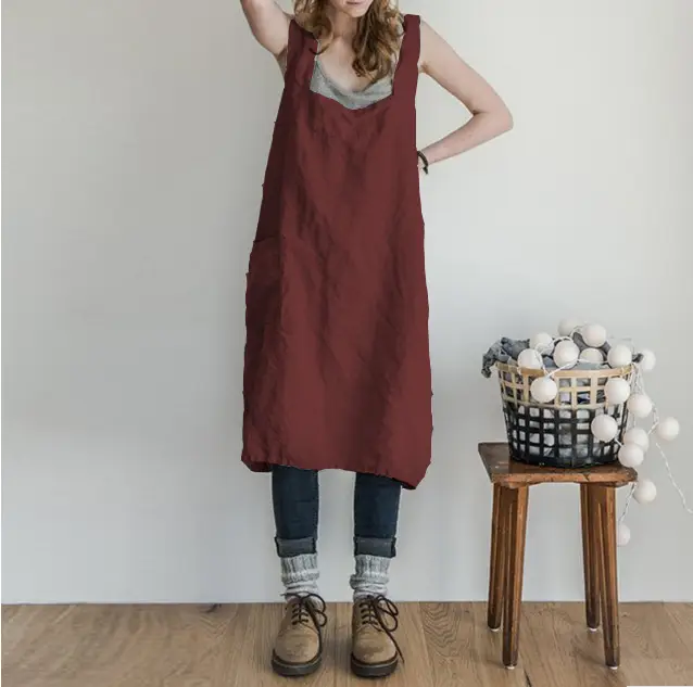 Black Long Sleeve Apron with Straps for Women - Image 4