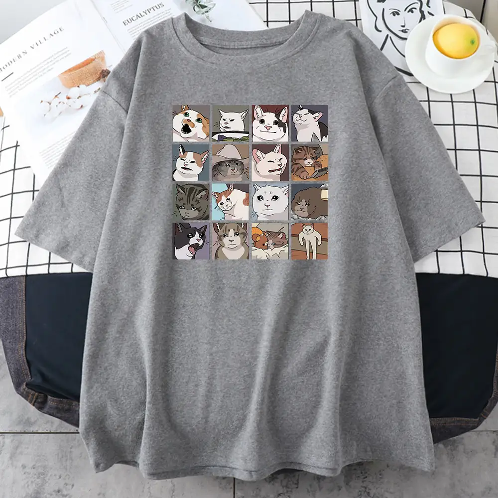 Women Black Cat Dog Print T-Shirt Short Sleeve Hip Hop