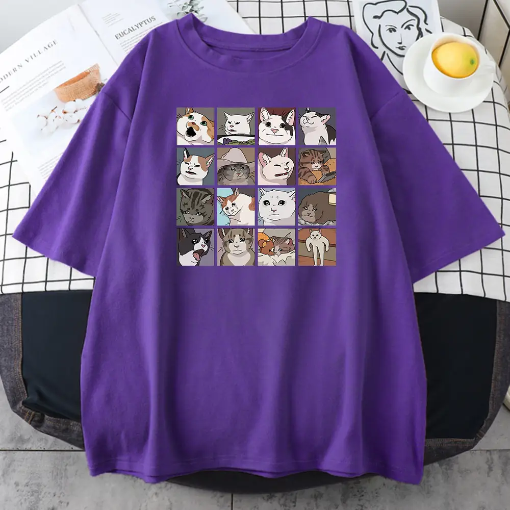 Women Black Cat Dog Print T-Shirt Short Sleeve Hip Hop
