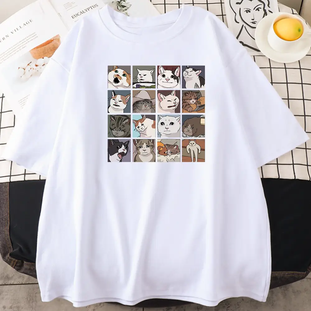 Women Black Cat Dog Print T-Shirt Short Sleeve Hip Hop