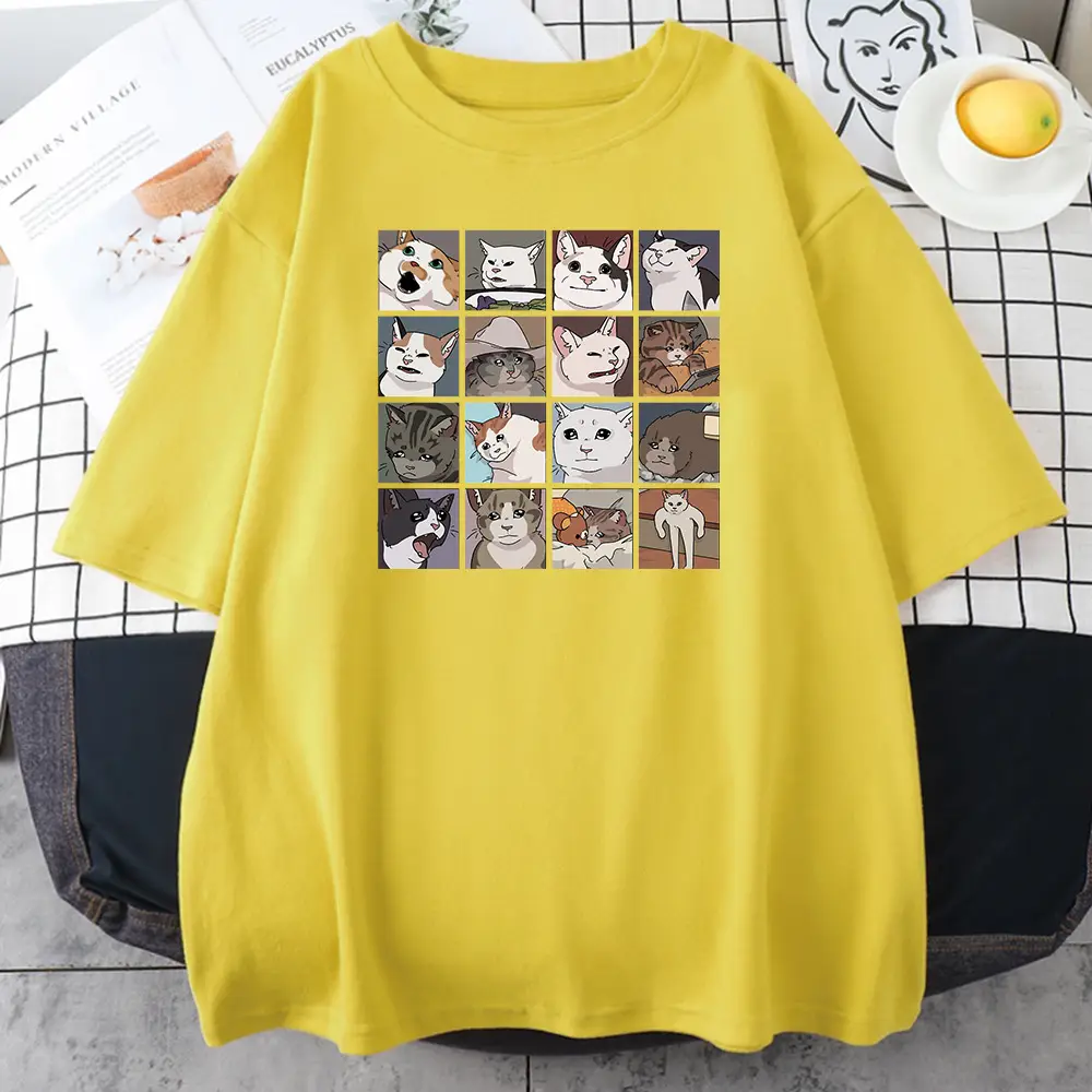 Women Black Cat Dog Print T-Shirt Short Sleeve Hip Hop