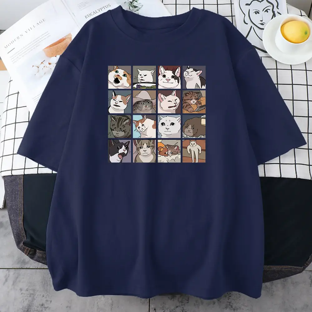 Women Black Cat Dog Print T-Shirt Short Sleeve Hip Hop
