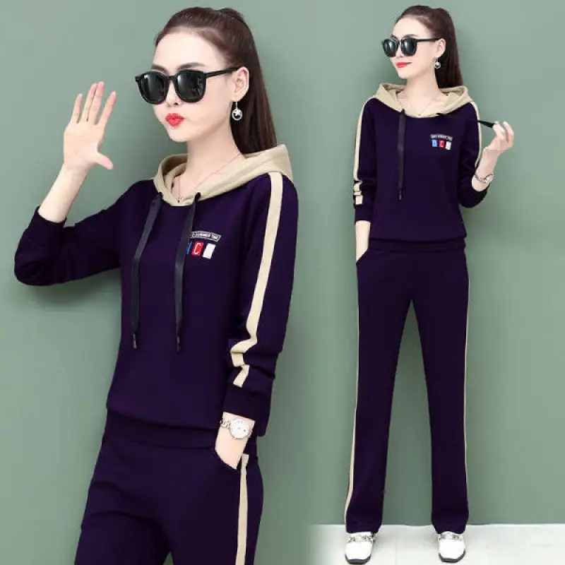 Women's Pink Hooded Sweatshirt Track Suit Set