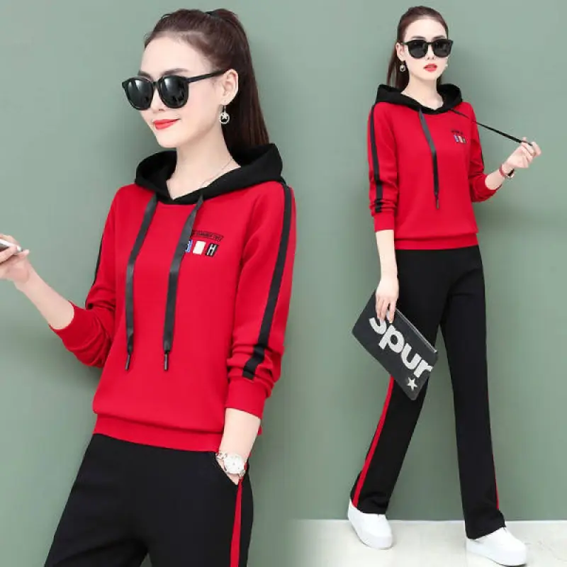 Women's Pink Hooded Sweatshirt Track Suit Set