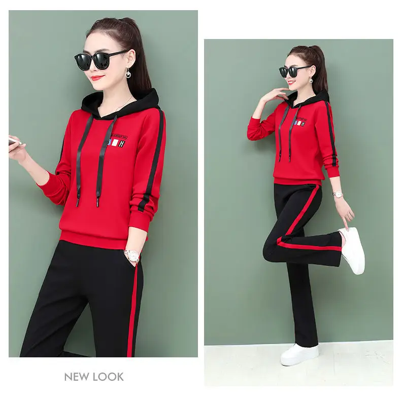 Women's Pink Hooded Sweatshirt Track Suit Set — feature 10