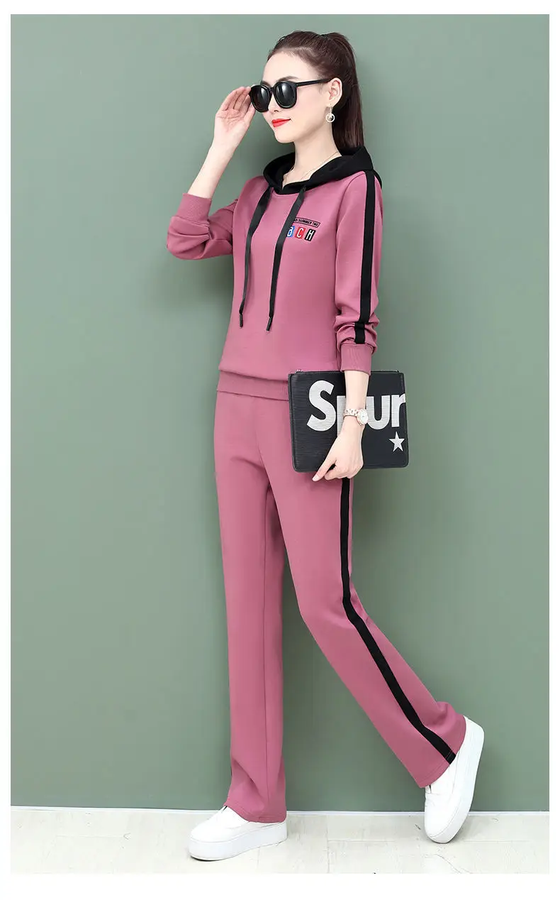 Women's Pink Hooded Sweatshirt Track Suit Set — feature 12