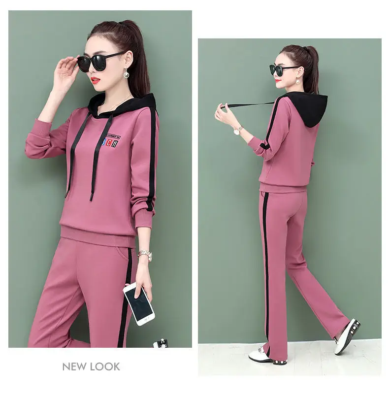 Women's Pink Hooded Sweatshirt Track Suit Set — feature 13