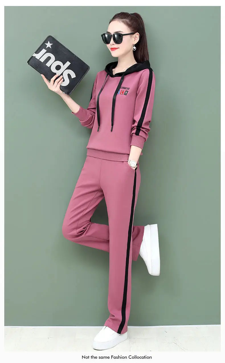Women's Pink Hooded Sweatshirt Track Suit Set — feature 14