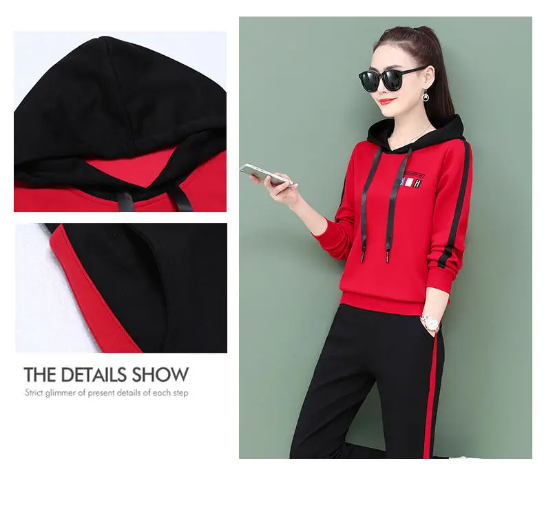 Women's Pink Hooded Sweatshirt Track Suit Set — feature 5